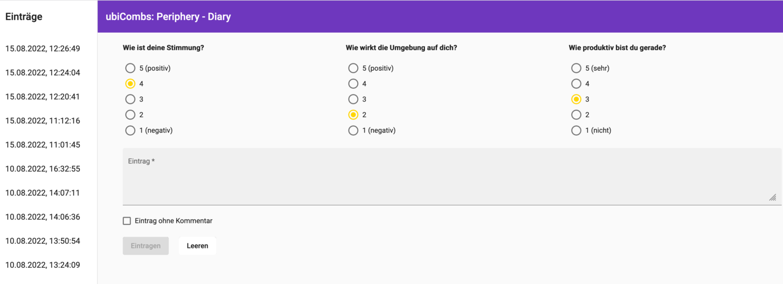 online survey used during evaluations process